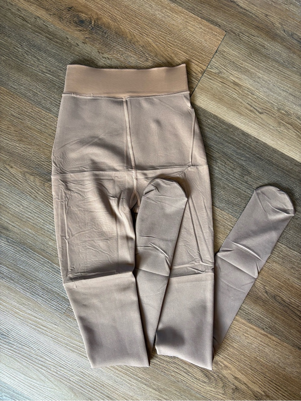 High-Waist Fleece Lined Tights — Nude/Beige - S/M